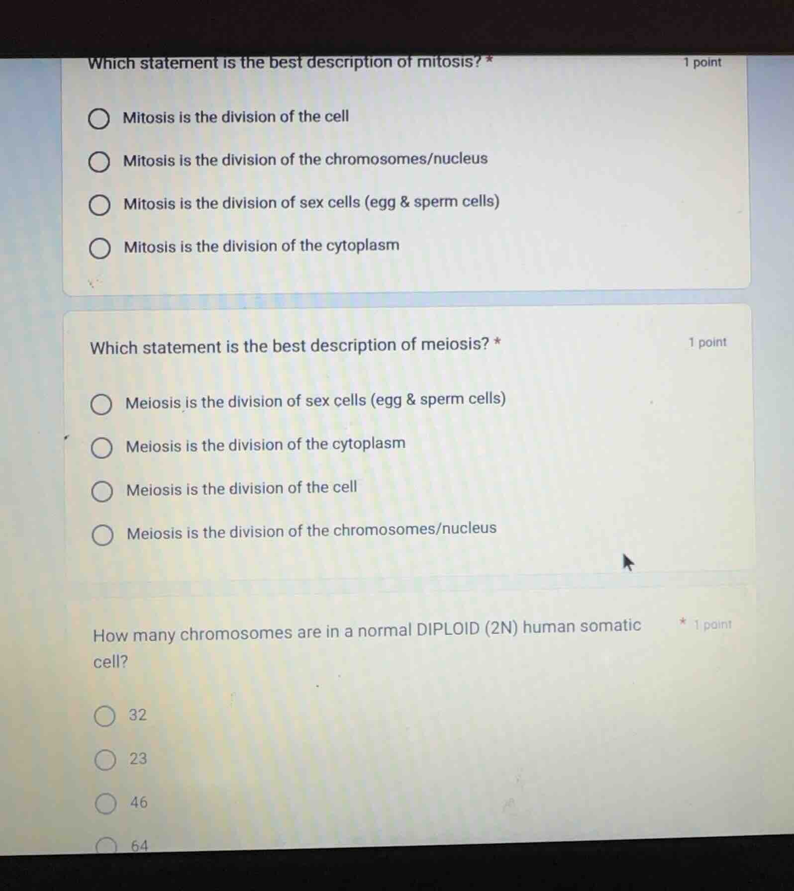 which statement is the best description of mitosis? * - mitosis is the …