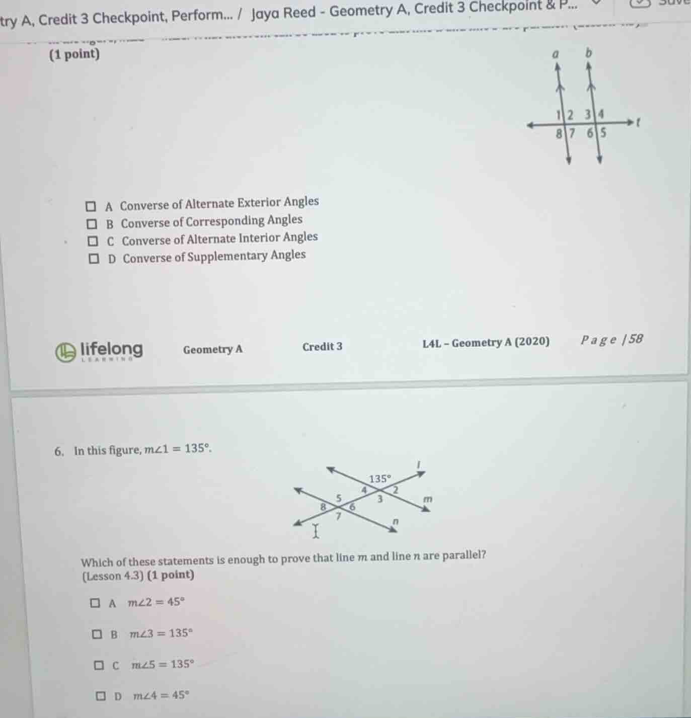 6. in this figure, \\(m\\angle 1 = 135^\\circ\\). which of these statem…