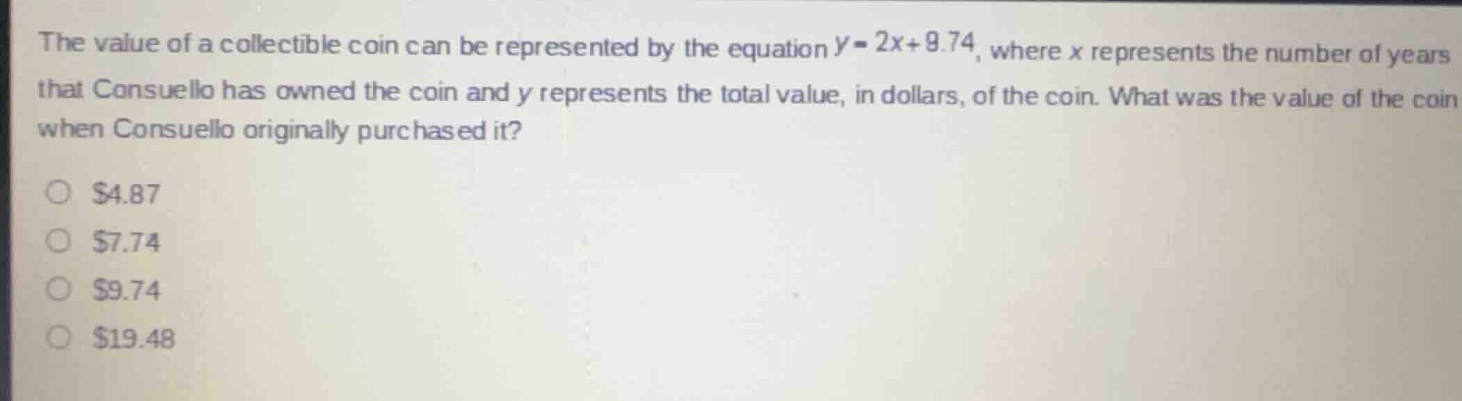 the value of a collectible coin can be represented by the equation \\(y…