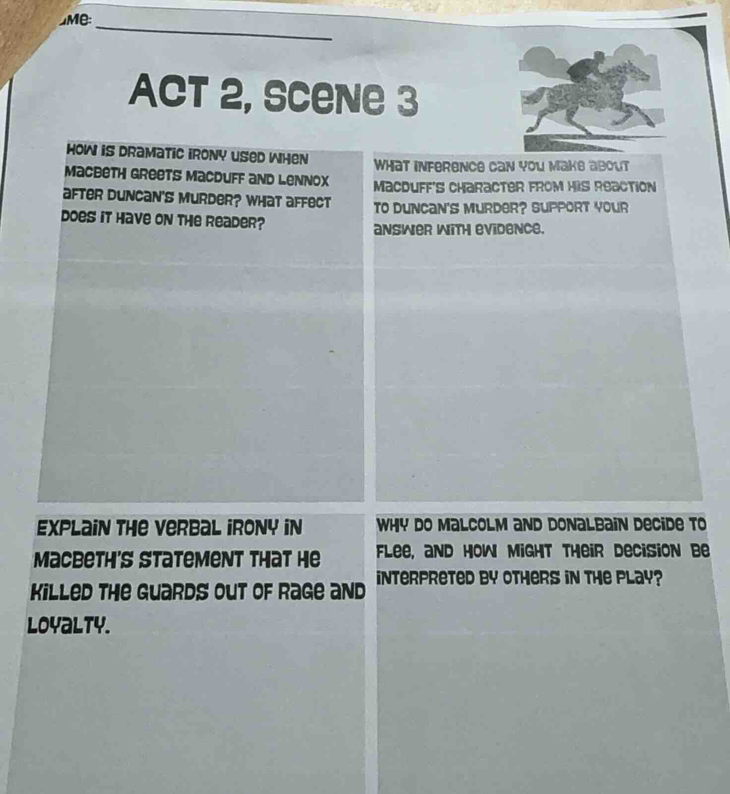 act 2, scene 3 how is dramatic irony used when macbeth greets macduff a…