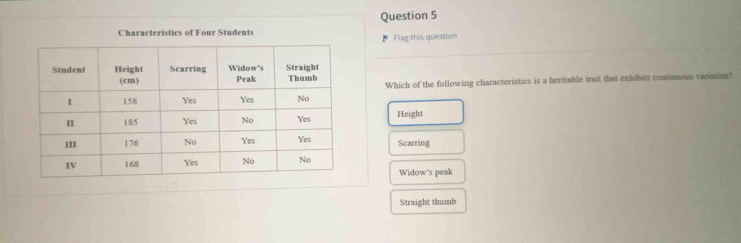 question 5 which of the following characteristics is a heritable trait …
