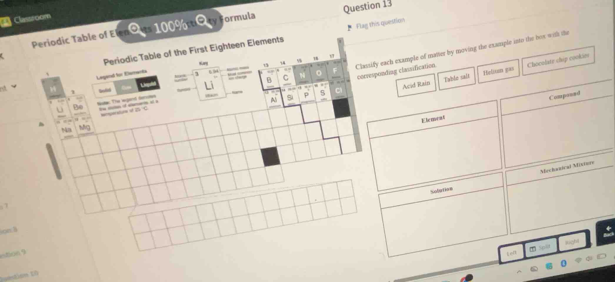 classify each example of matter by moving the example into the box with…
