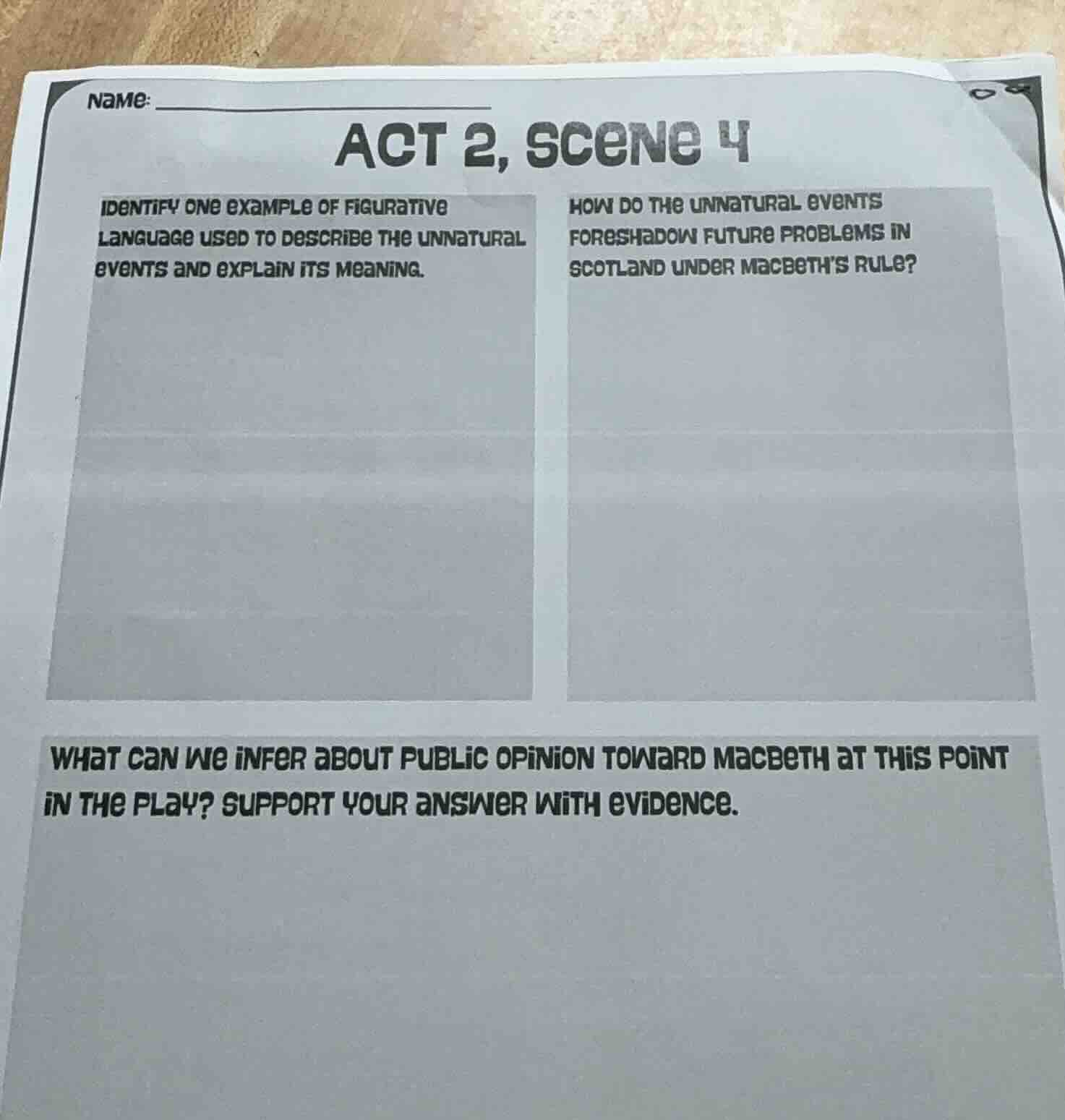 act 2, scene 4 identify one example of figurative language used to desc…
