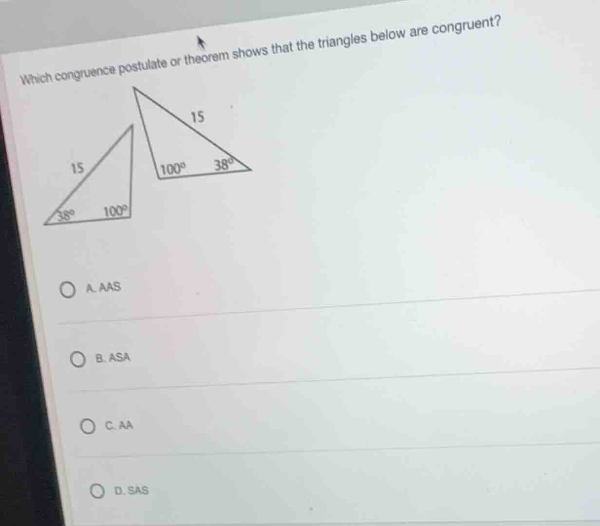 which congruence postulate or theorem shows that the triangles below ar…