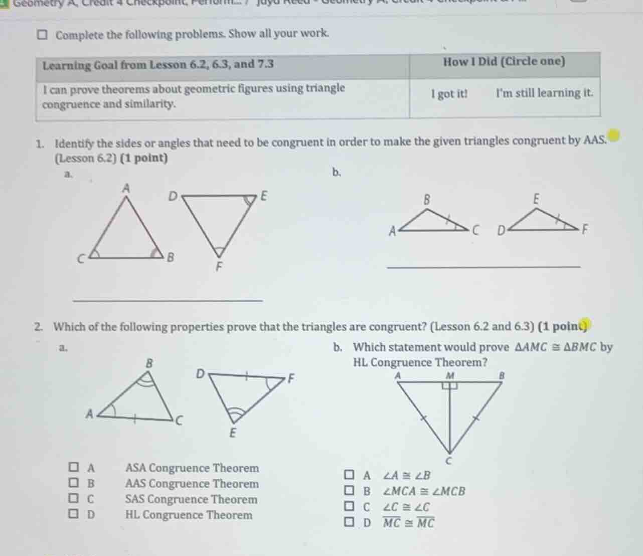 complete the following problems. show all your work. learning goal from…