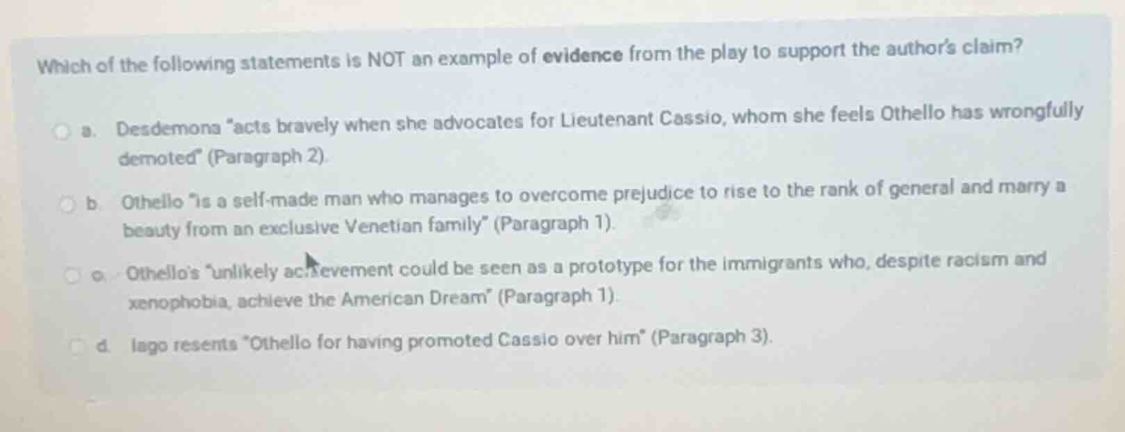 which of the following statements is not an example of evidence from th…
