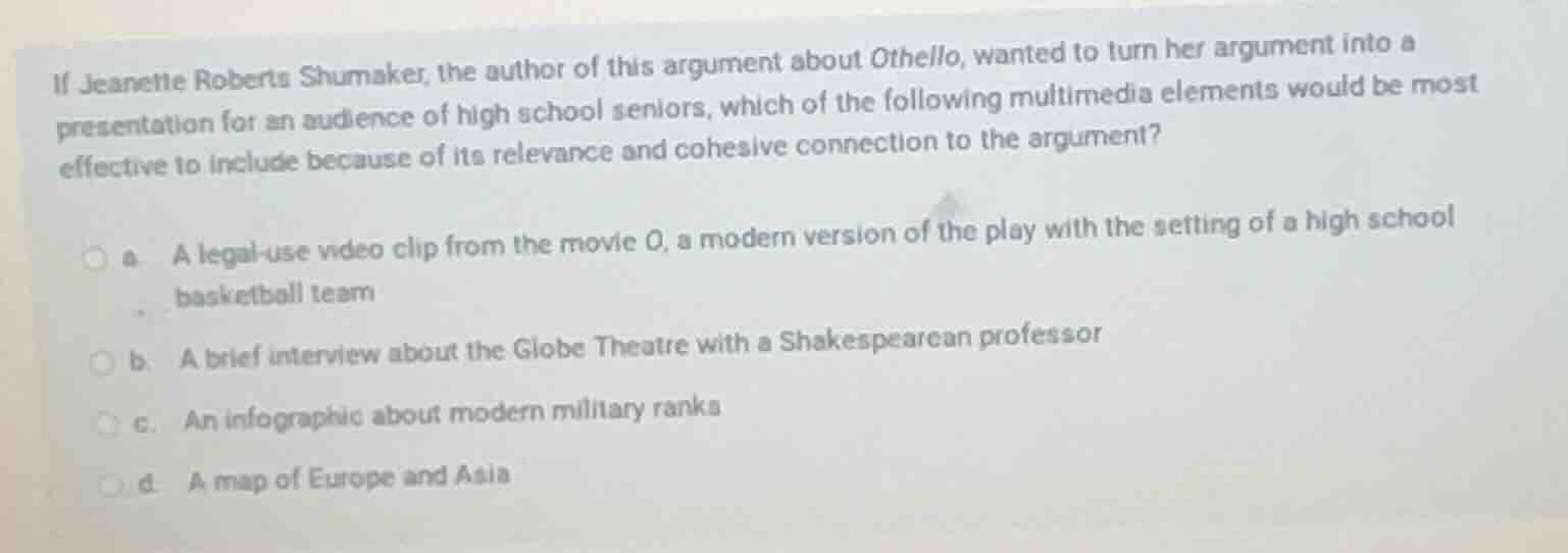 if jeanette roberts shumaker, the author of this argument about othello…