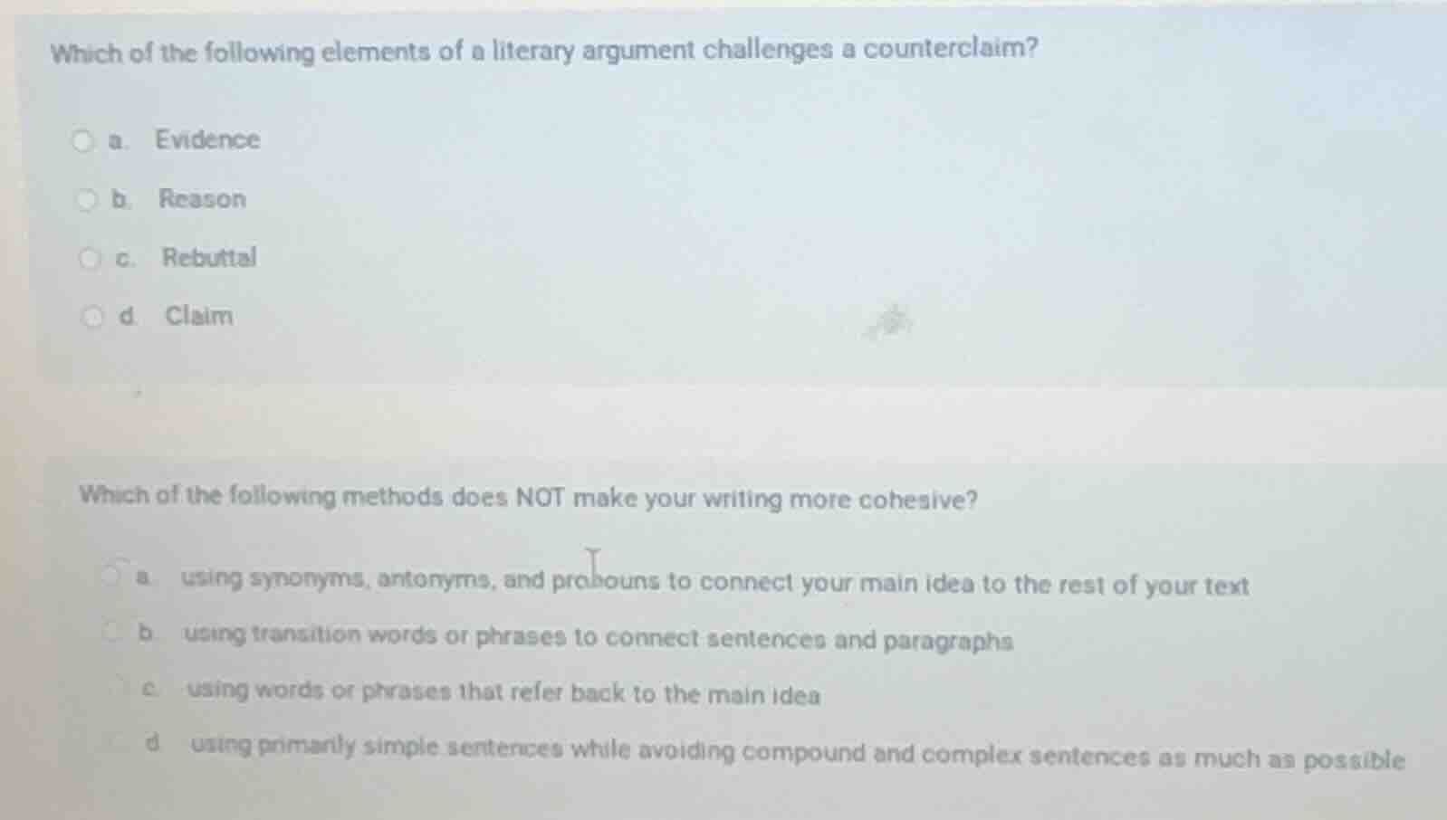 which of the following elements of a literary argument challenges a cou…