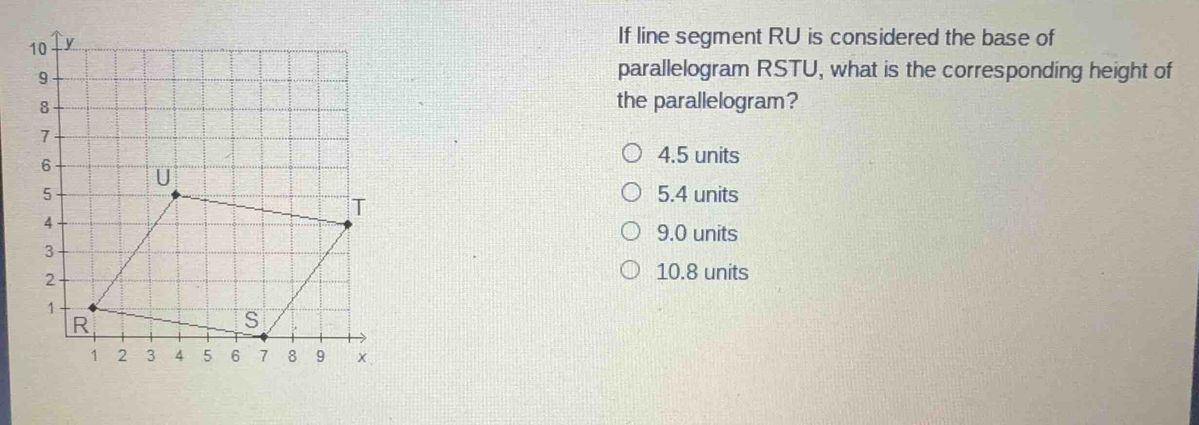 if line segment ru is considered the base of parallelogram rstu, what i…