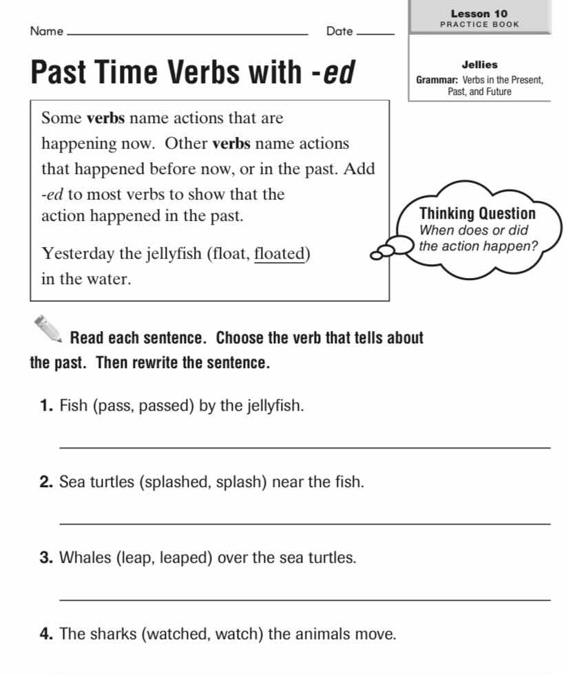 lesson 10 practice book name date past time verbs with -ed jellies gram…