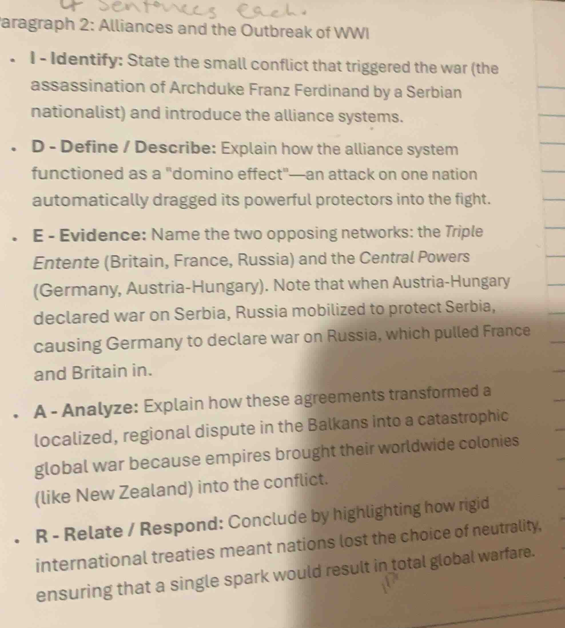 paragraph 2: alliances and the outbreak of wwi * i - identify: state th…