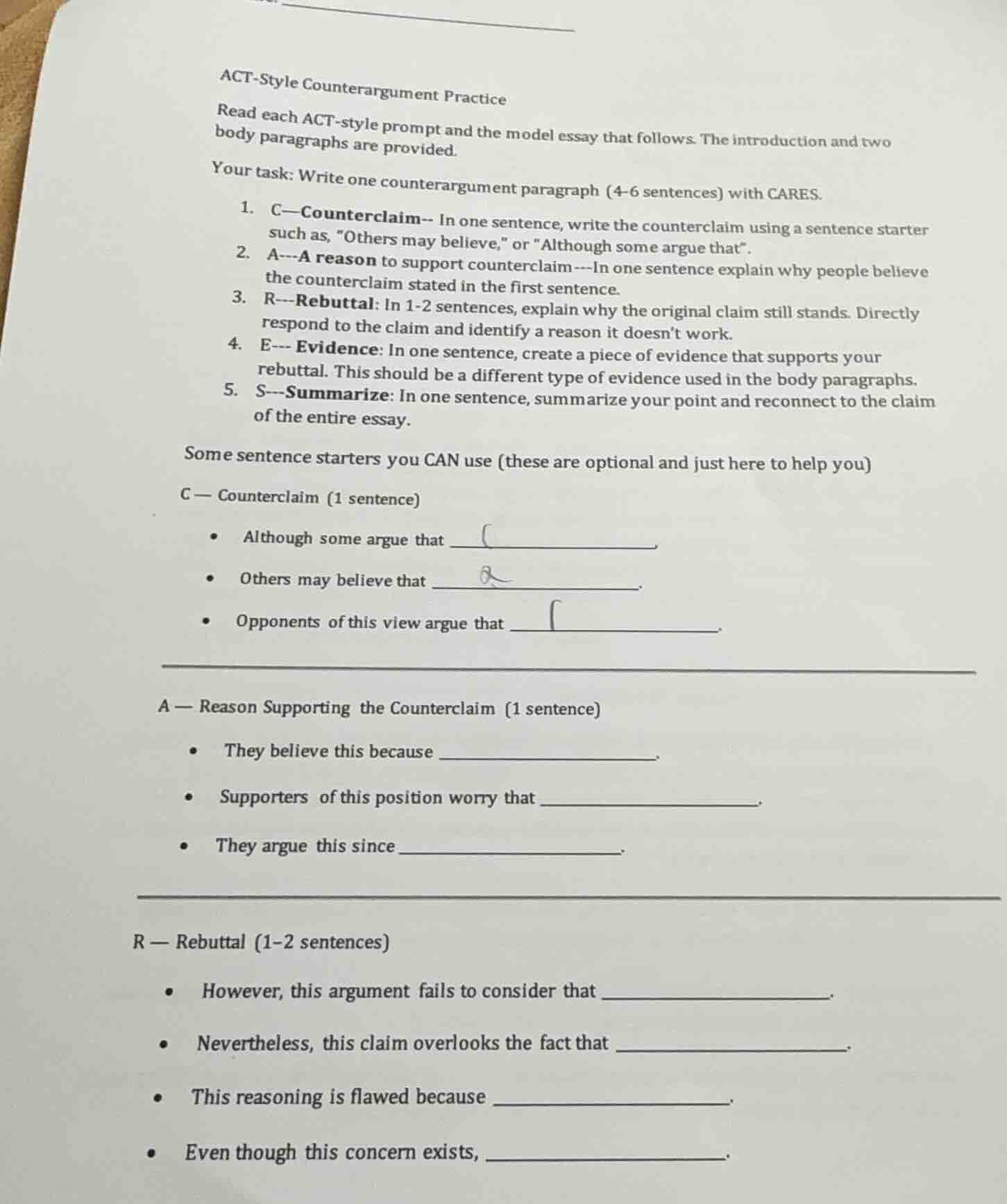 act-style counterargument practice read each act-style prompt and the m…