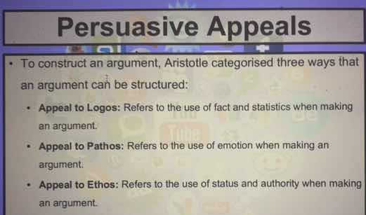 persuasive appeals to construct an argument, aristotle categorised thre…