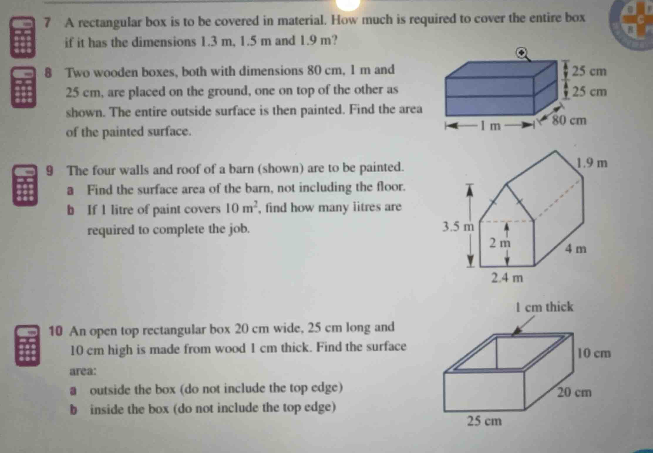 7 a rectangular box is to be covered in material. how much is required …