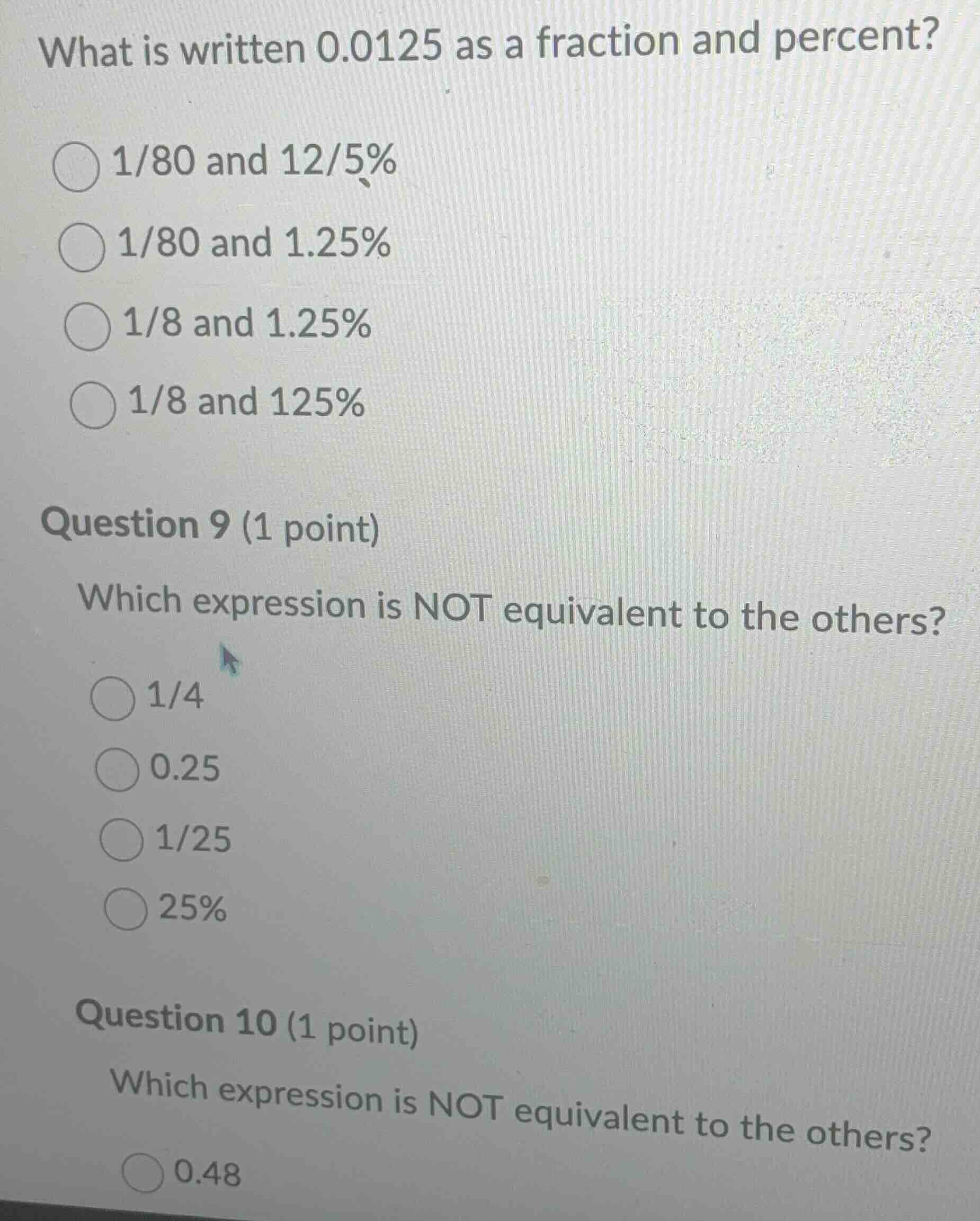 what is written 0.0125 as a fraction and percent? 1/80 and 12/5% 1/80 a…