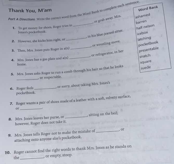 thank you, mam part a directions write the correct word from the word b…