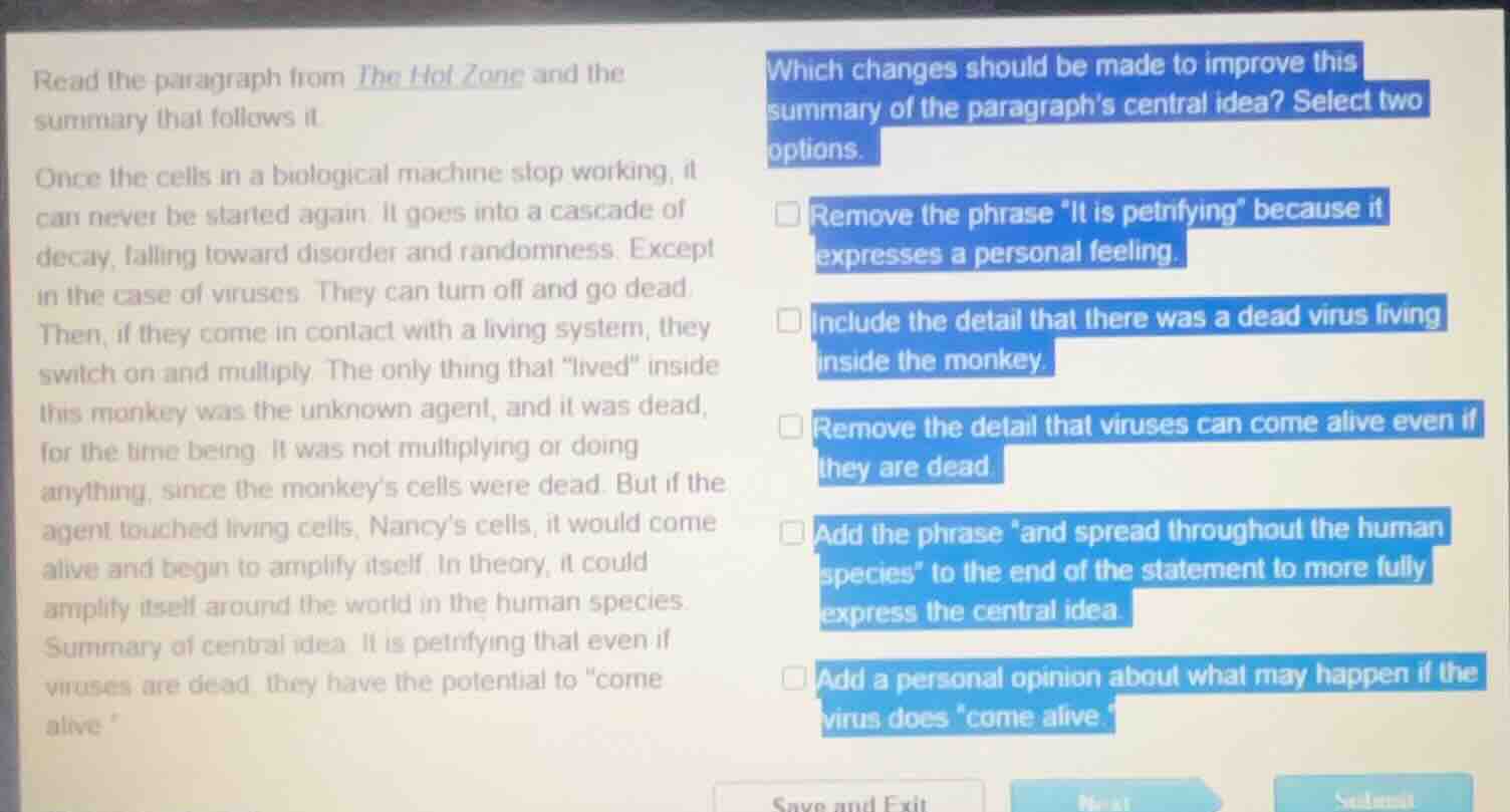 read the paragraph from the hot zone and the summary that follows it. o…