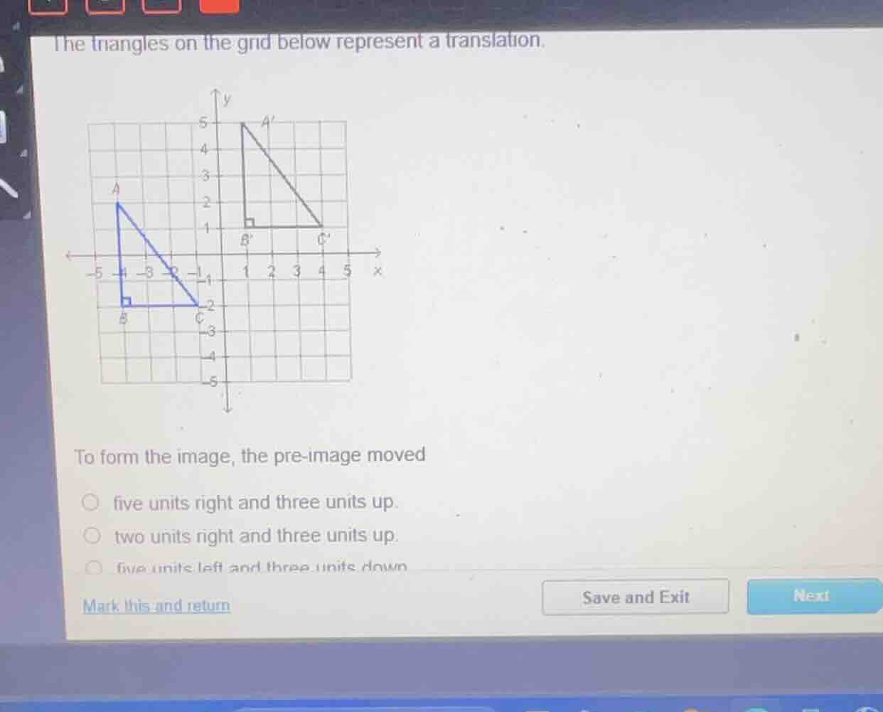 the triangles on the grid below represent a translation. to form the im…