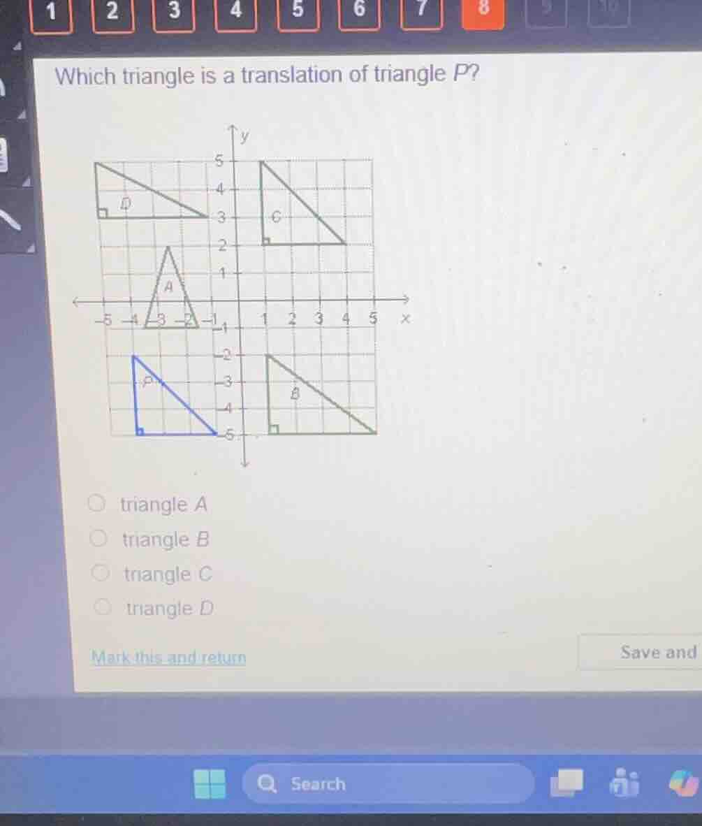 which triangle is a translation of triangle p? triangle a triangle b tr…