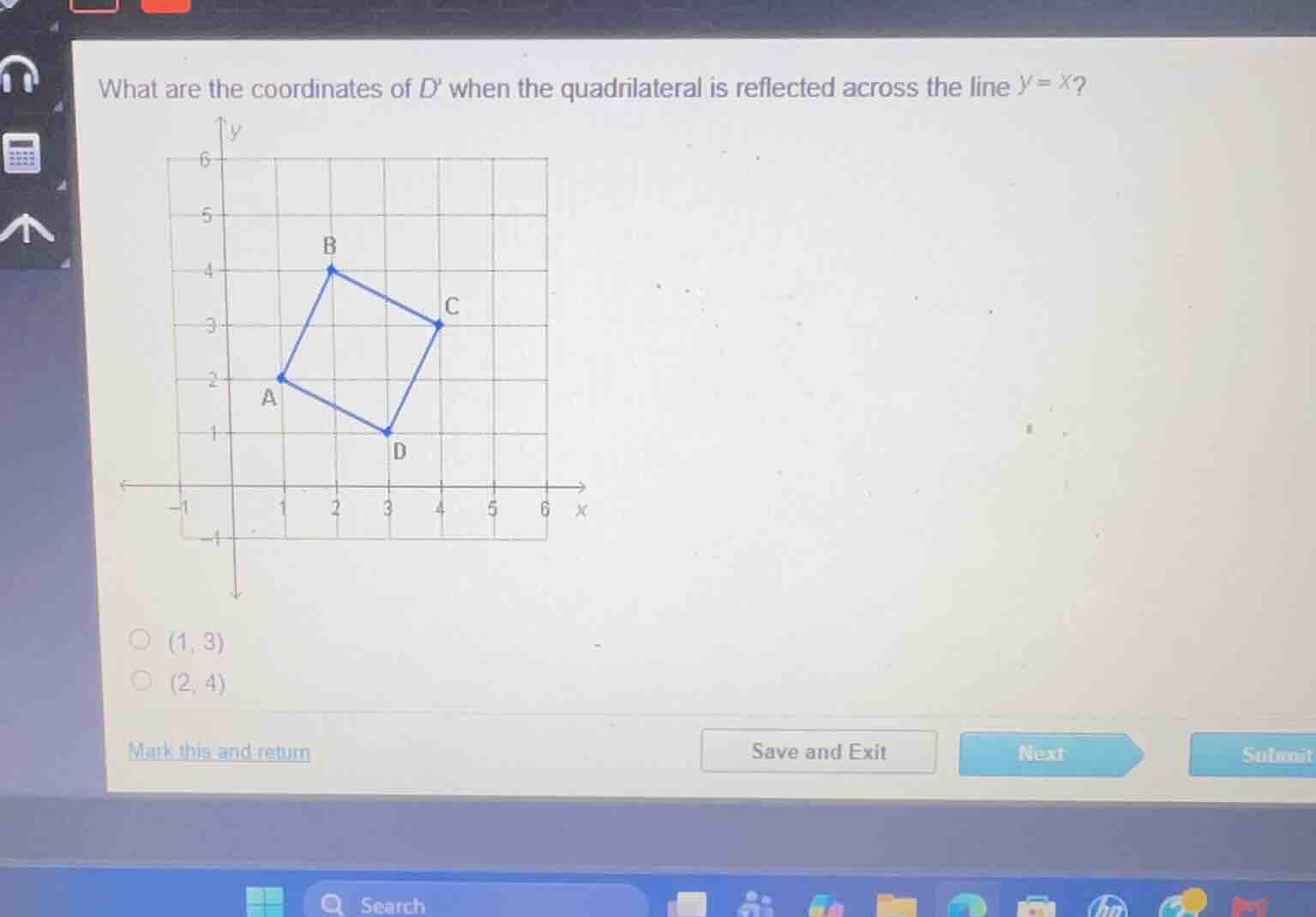 what are the coordinates of \\(d\\) when the quadrilateral is reflected…
