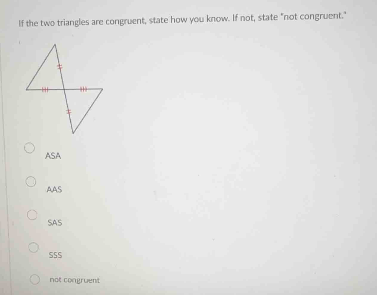 if the two triangles are congruent, state how you know. if not, state o…