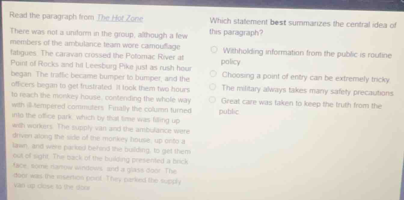 read the paragraph from the hot zone there was not a uniform in the gro…