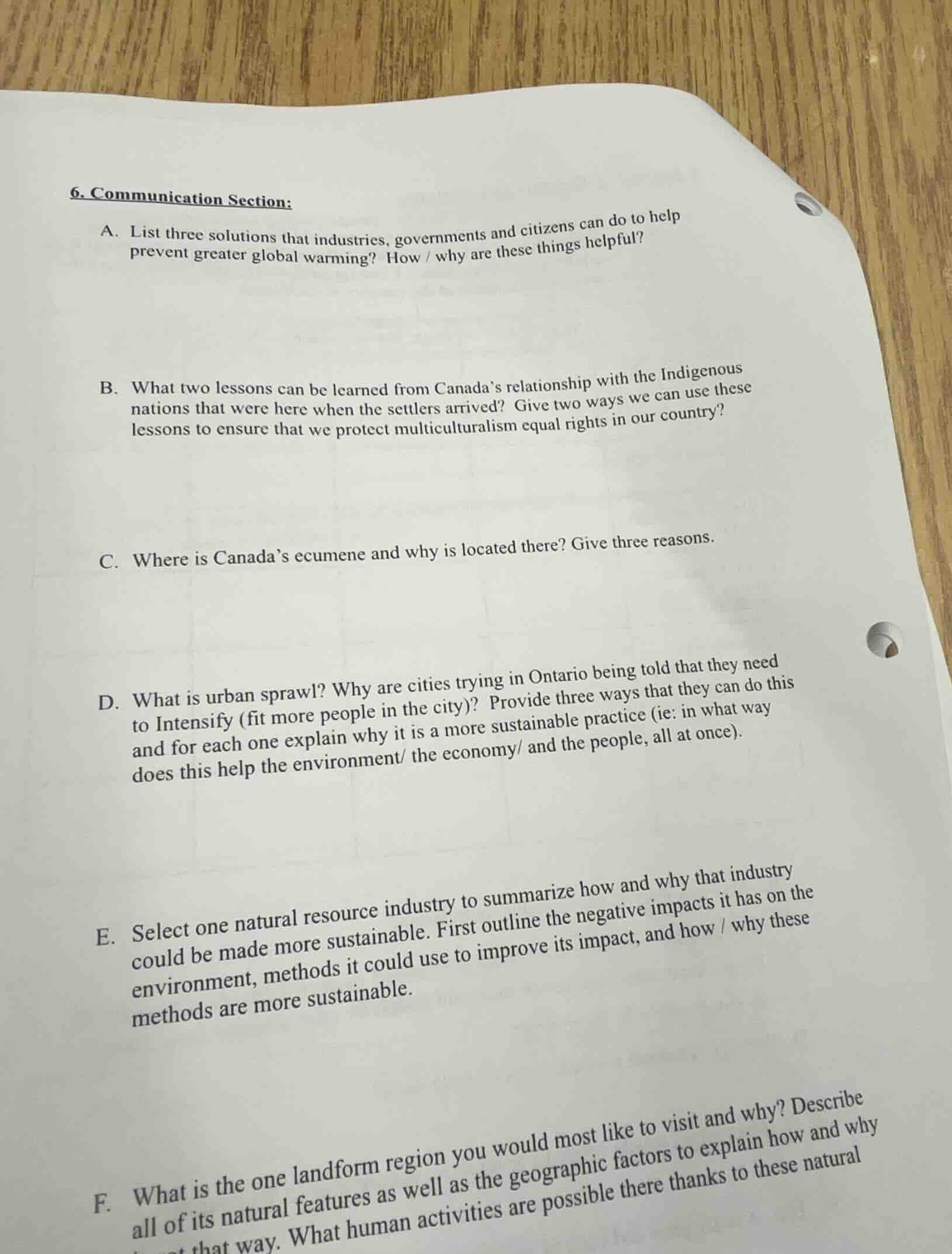 6. communication section: a. list three solutions that industries, gove…