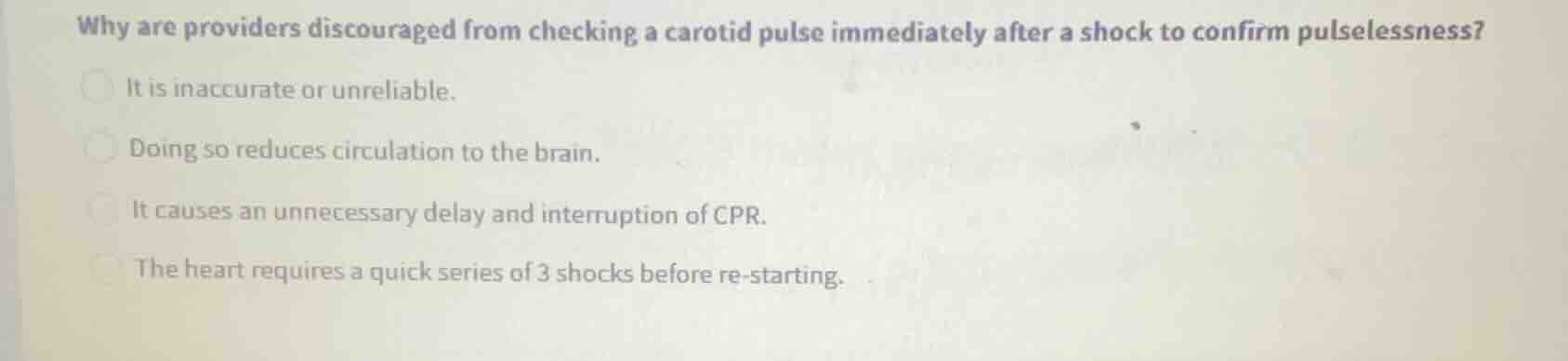 why are providers discouraged from checking a carotid pulse immediately…