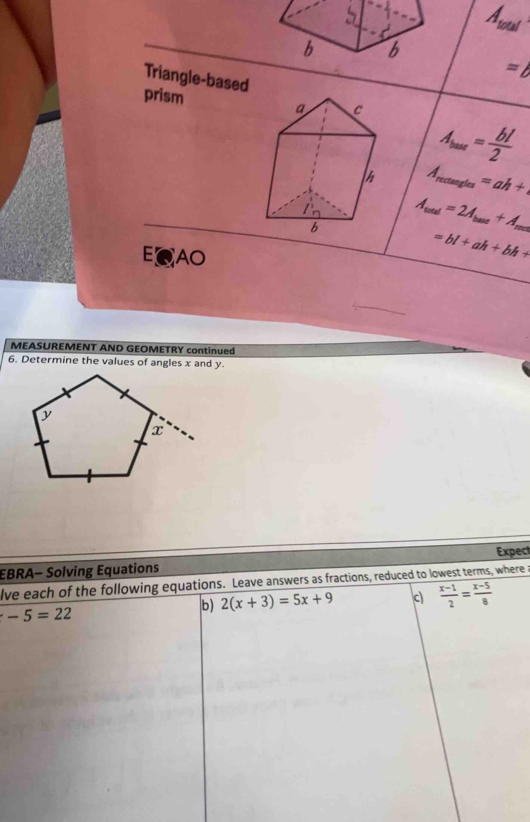 measurement and geometry continued 6. determine the values of angles \\…
