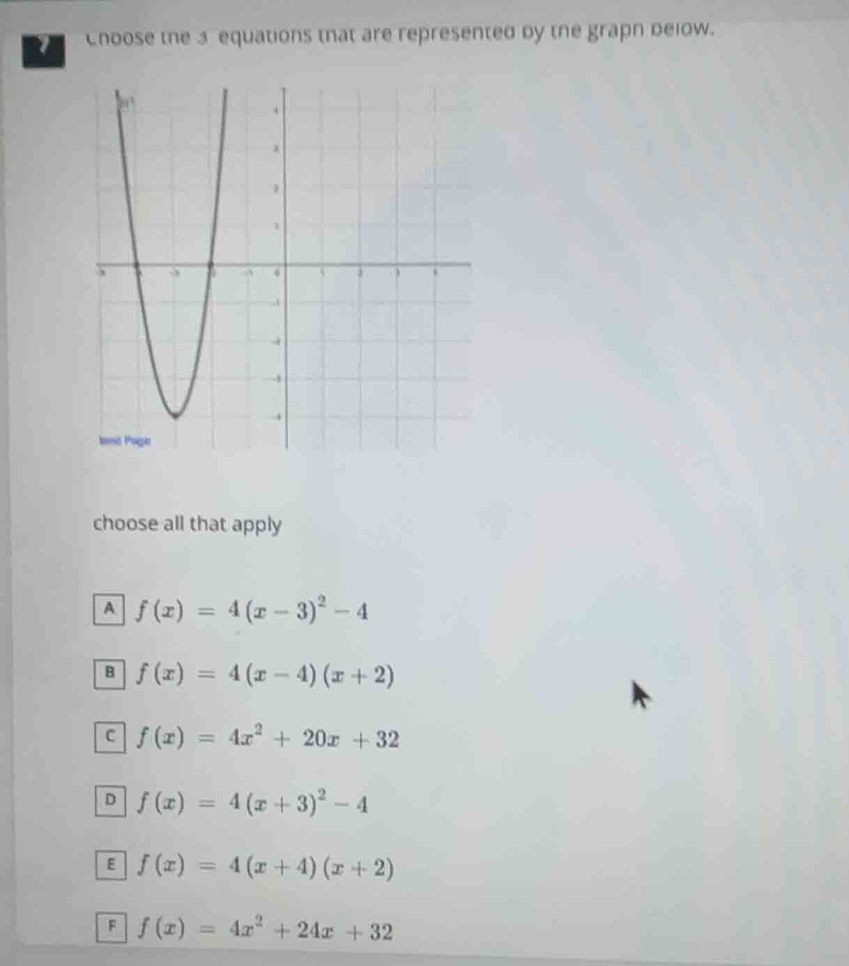 choose the 3 equations that are represented by the graph below. choose …