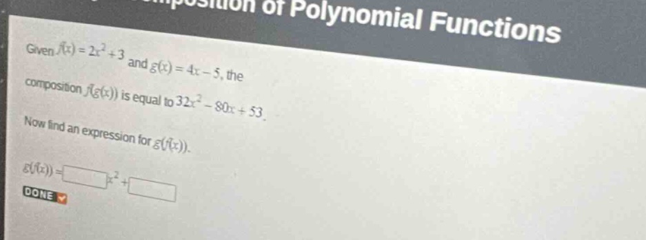 given \\(f(x) = 2x^2 + 3\\) and \\(g(x) = 4x - 5\\), the composition \\…