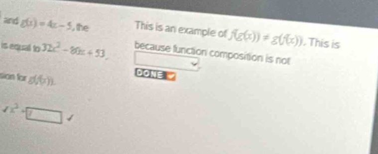 this is an example of \\(f(g(x)) \ eq g(f(x))\\). this is because funct…