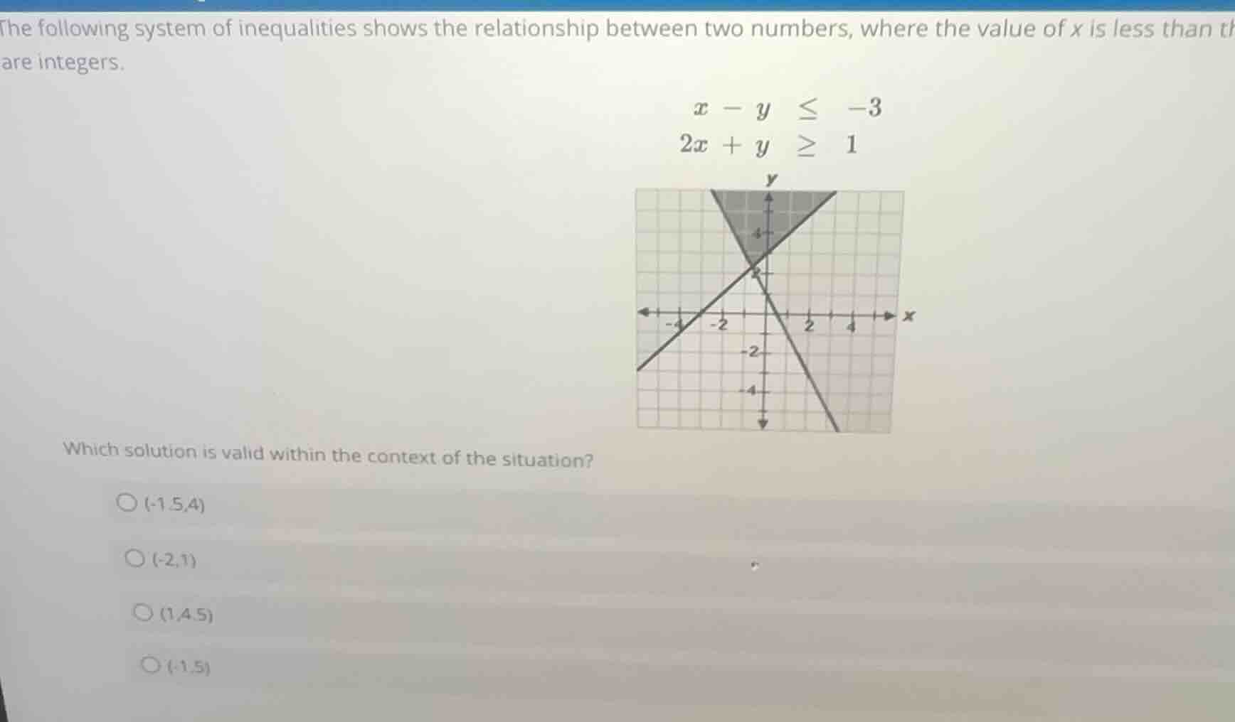 the following system of inequalities shows the relationship between two…