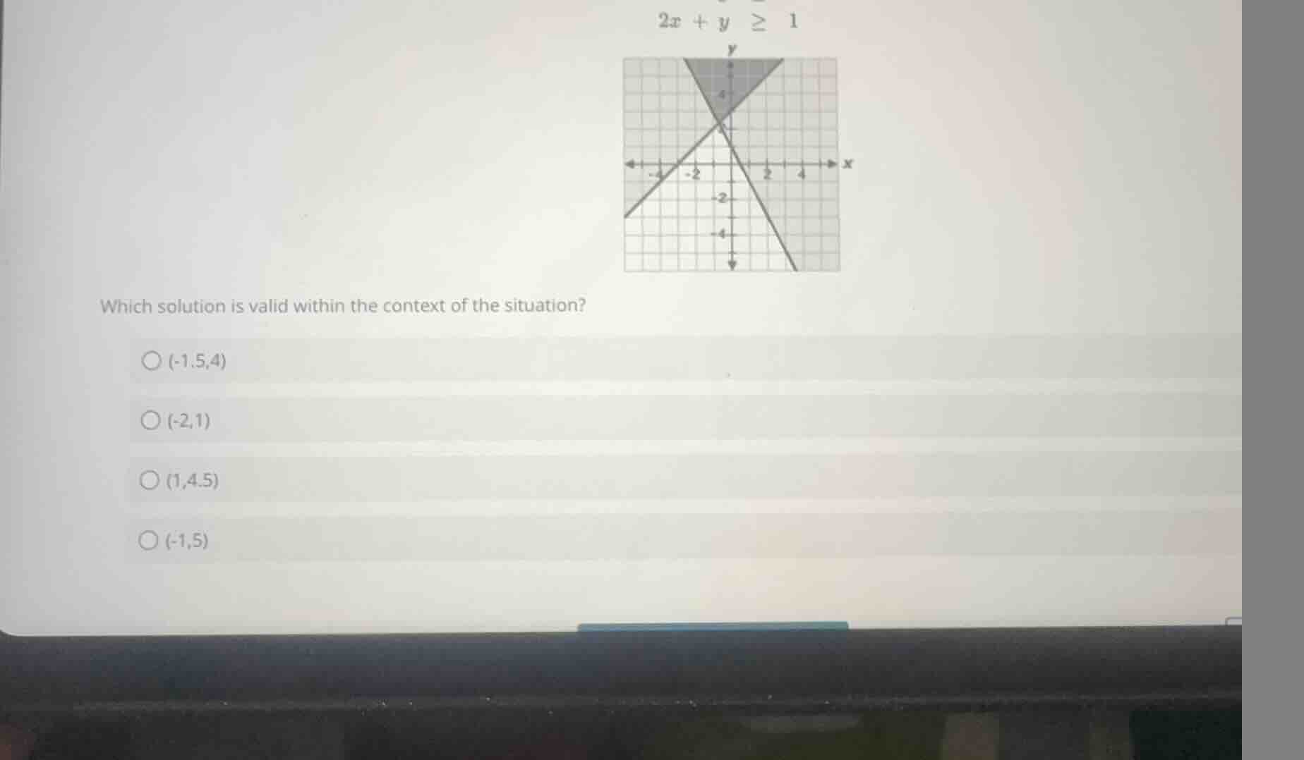 \\2x + y \\ge 1\\ which solution is valid within the context of the sit…
