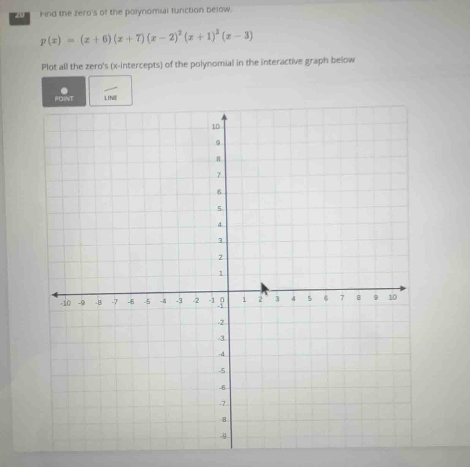 find the zeros of the polynomial function below. \\p(x) = (x + 6)(x + 7…