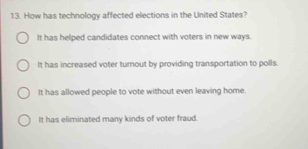 13. how has technology affected elections in the united states? it has …