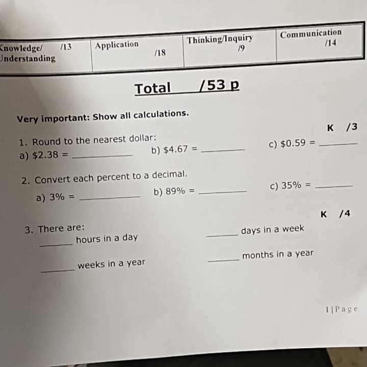 total /53 p very important: show all calculations. 1. round to the near…