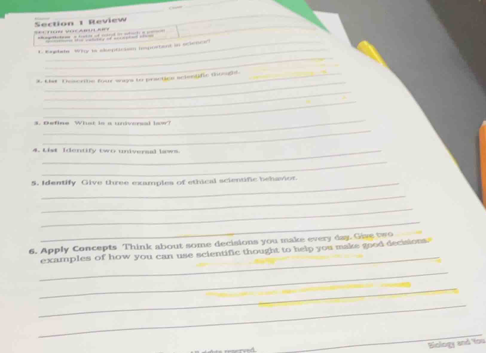section 1 review section vocabulary skepticism a habit of mind in which…