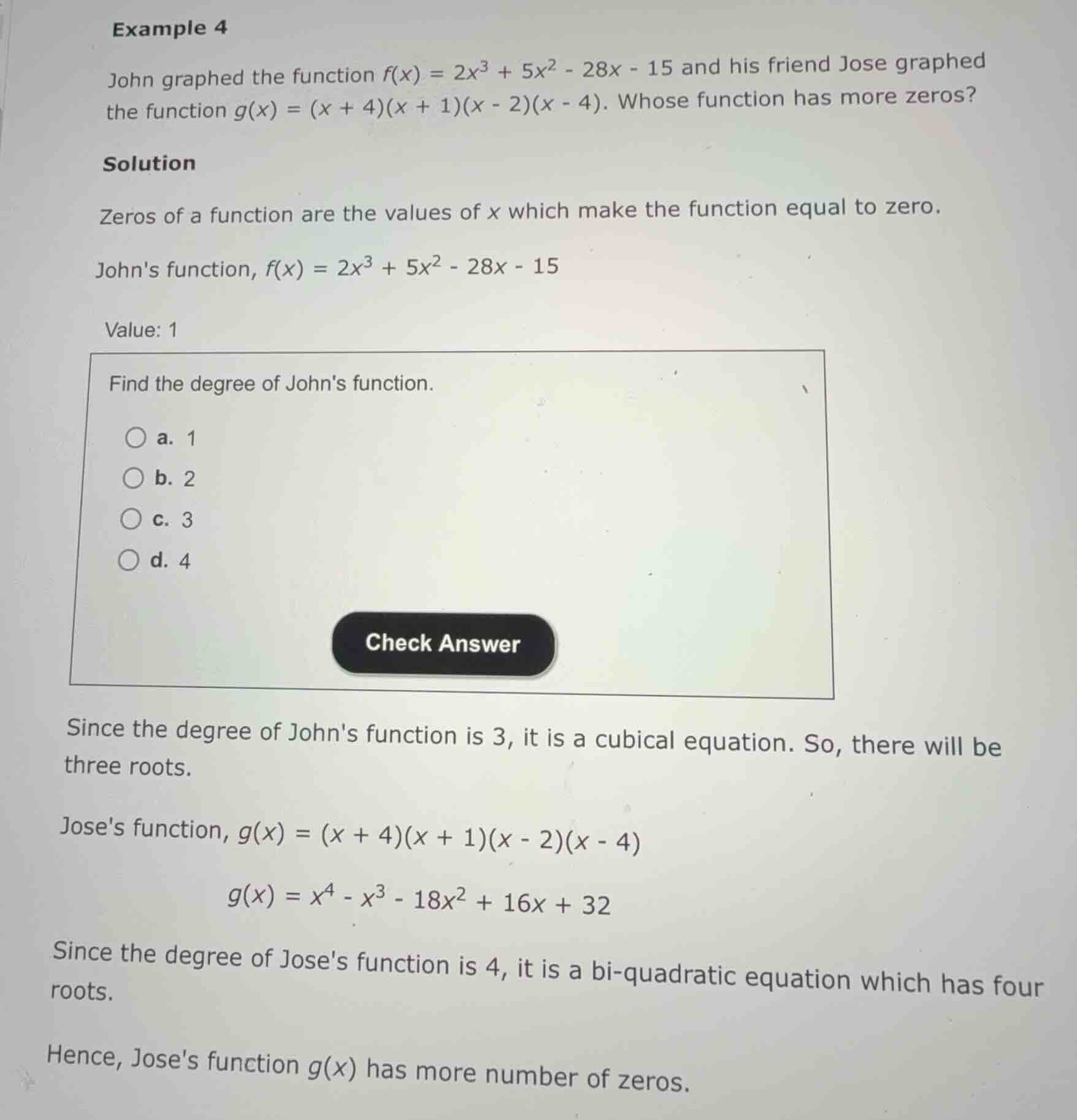 example 4 john graphed the function \\(f(x) = 2x^3 + 5x^2 - 28x - 15\\)…