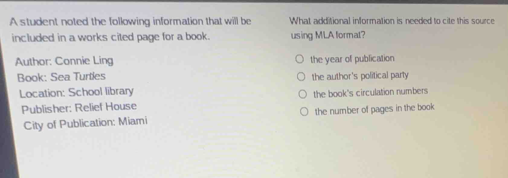 a student noted the following information that will be included in a wo…