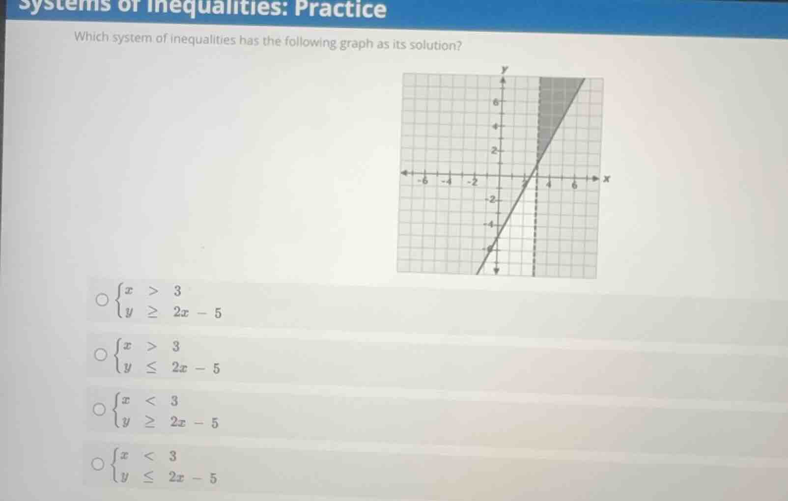 systems of inequalities: practice which system of inequalities has the …