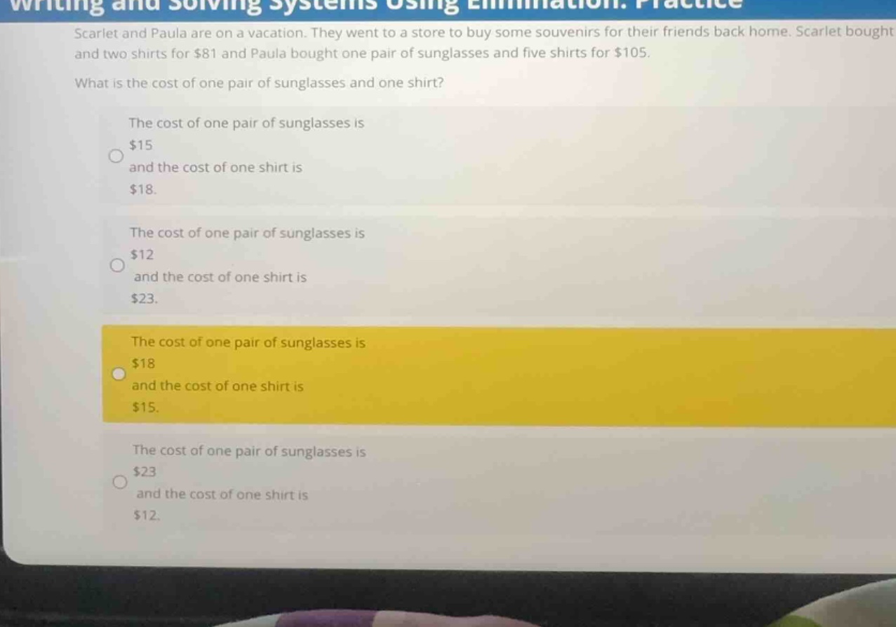writing and solving systems using elimination: practice scarlet and pau…