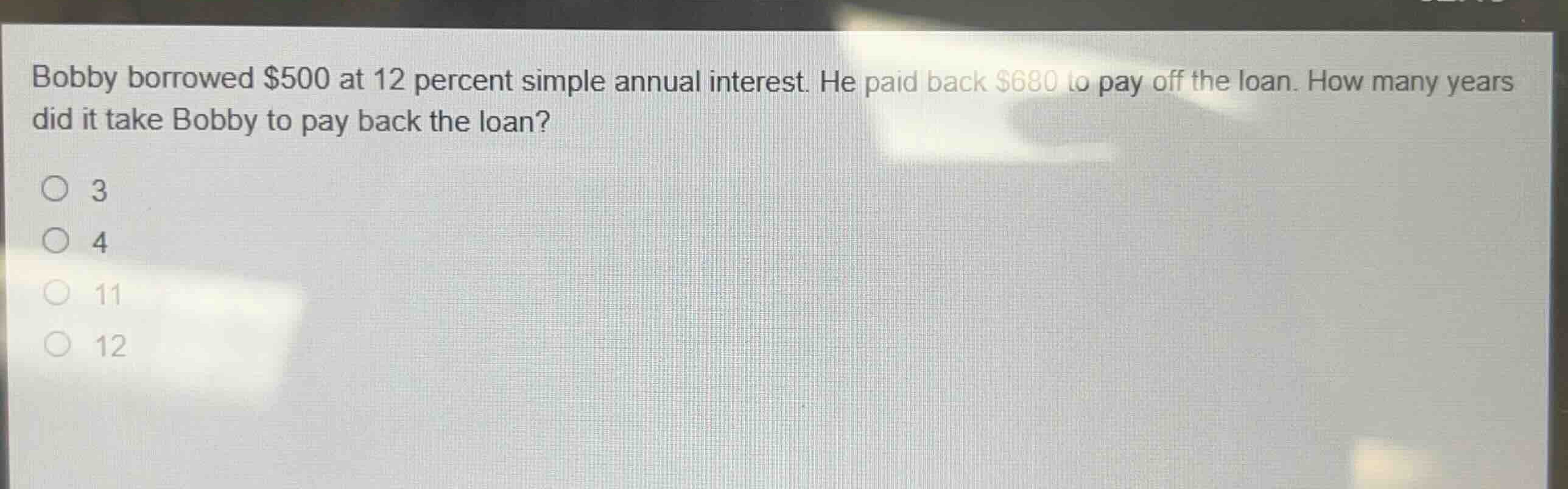 bobby borrowed $500 at 12 percent simple annual interest. he paid back …