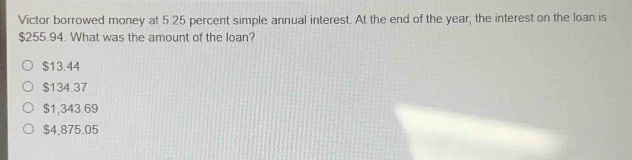 victor borrowed money at 5.25 percent simple annual interest. at the en…