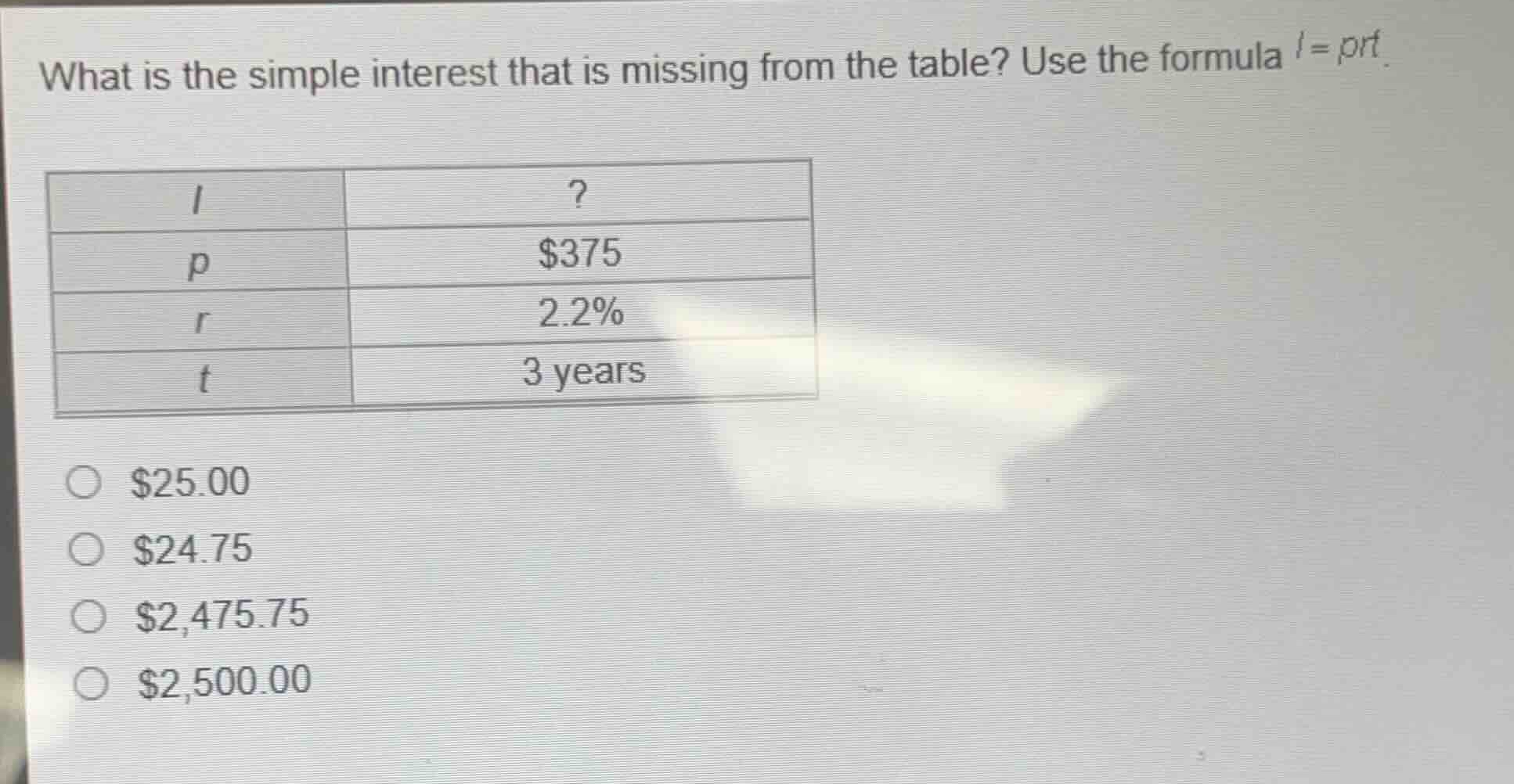 what is the simple interest that is missing from the table? use the for…