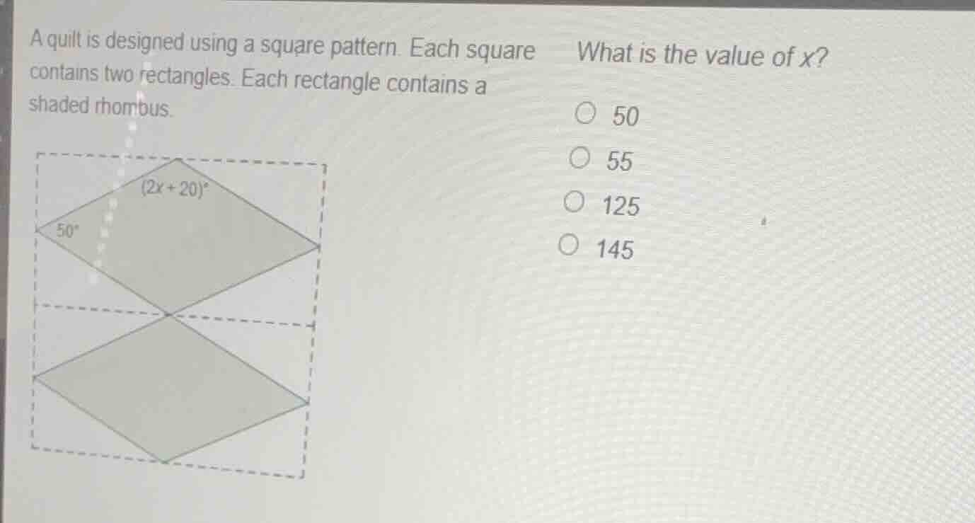 a quilt is designed using a square pattern. each square contains two re…