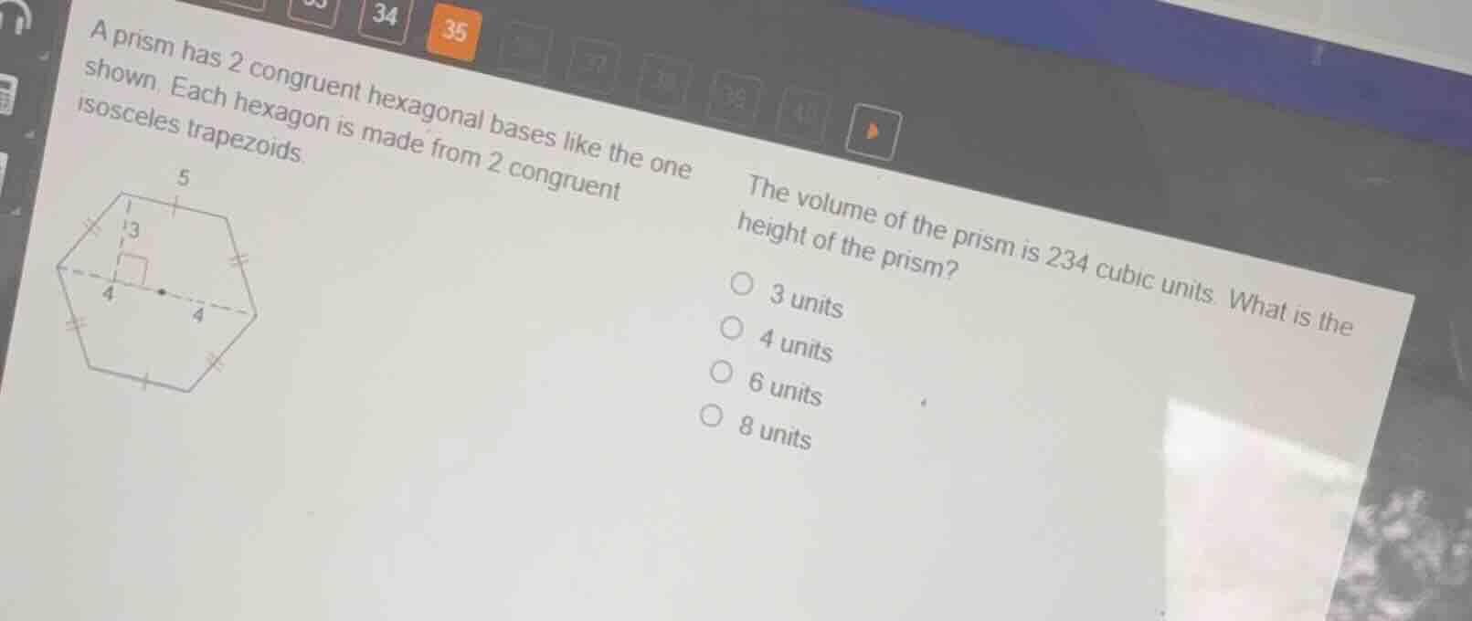 a prism has 2 congruent hexagonal bases like the one shown. each hexago…