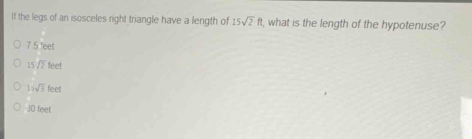 if the legs of an isosceles right triangle have a length of (15\\sqrt{2…