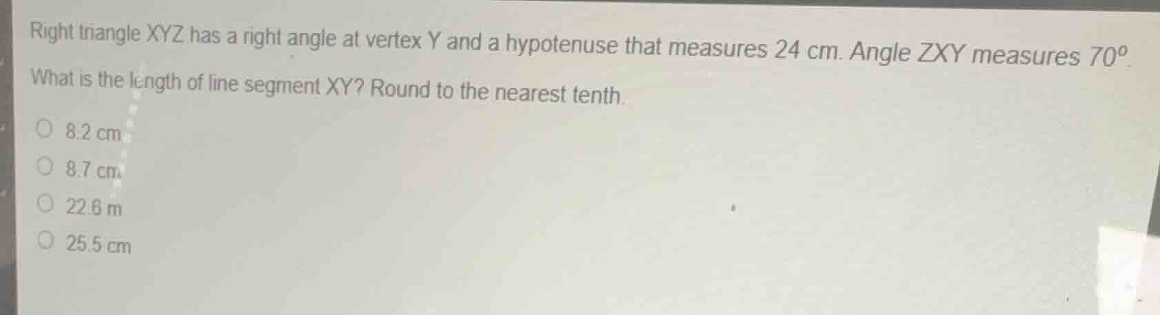 right triangle xyz has a right angle at vertex y and a hypotenuse that …