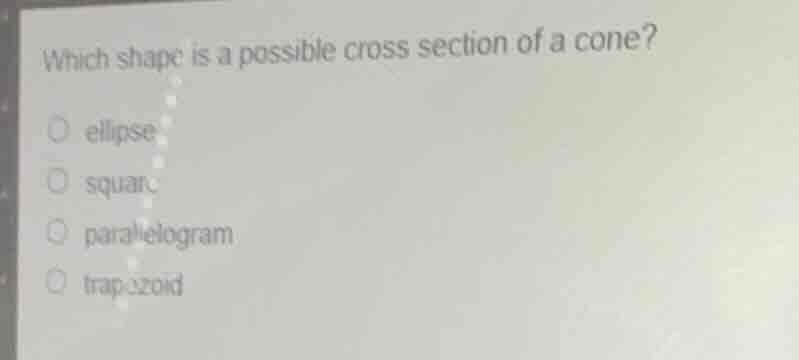 which shape is a possible cross section of a cone? ellipse square paral…
